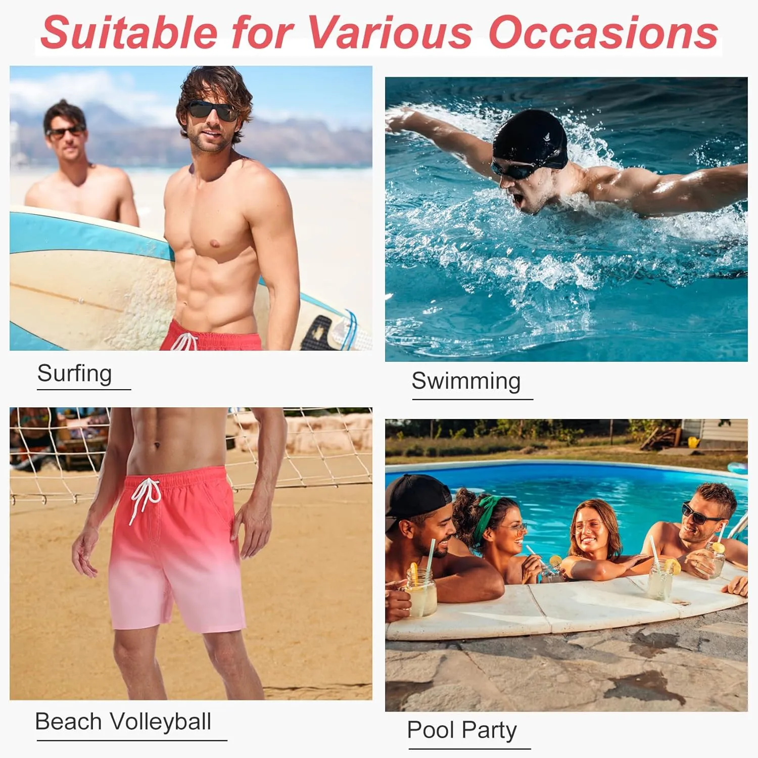 Mens Swim Trunks with Compression Liner 2 in 1 Quick Dry Swimming Shorts Swimwear Bathing Suits with Pockets