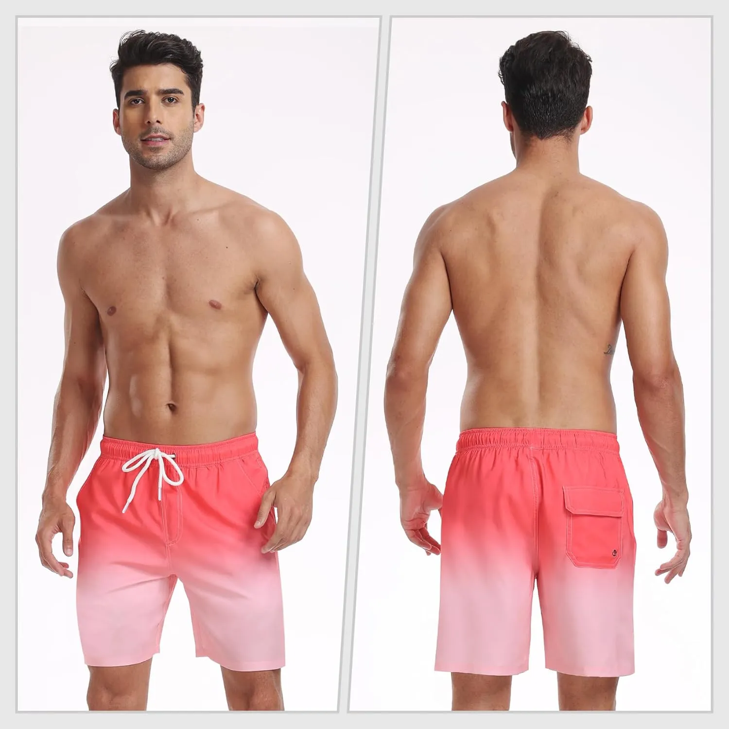 Mens Swim Trunks with Compression Liner 2 in 1 Quick Dry Swimming Shorts Swimwear Bathing Suits with Pockets