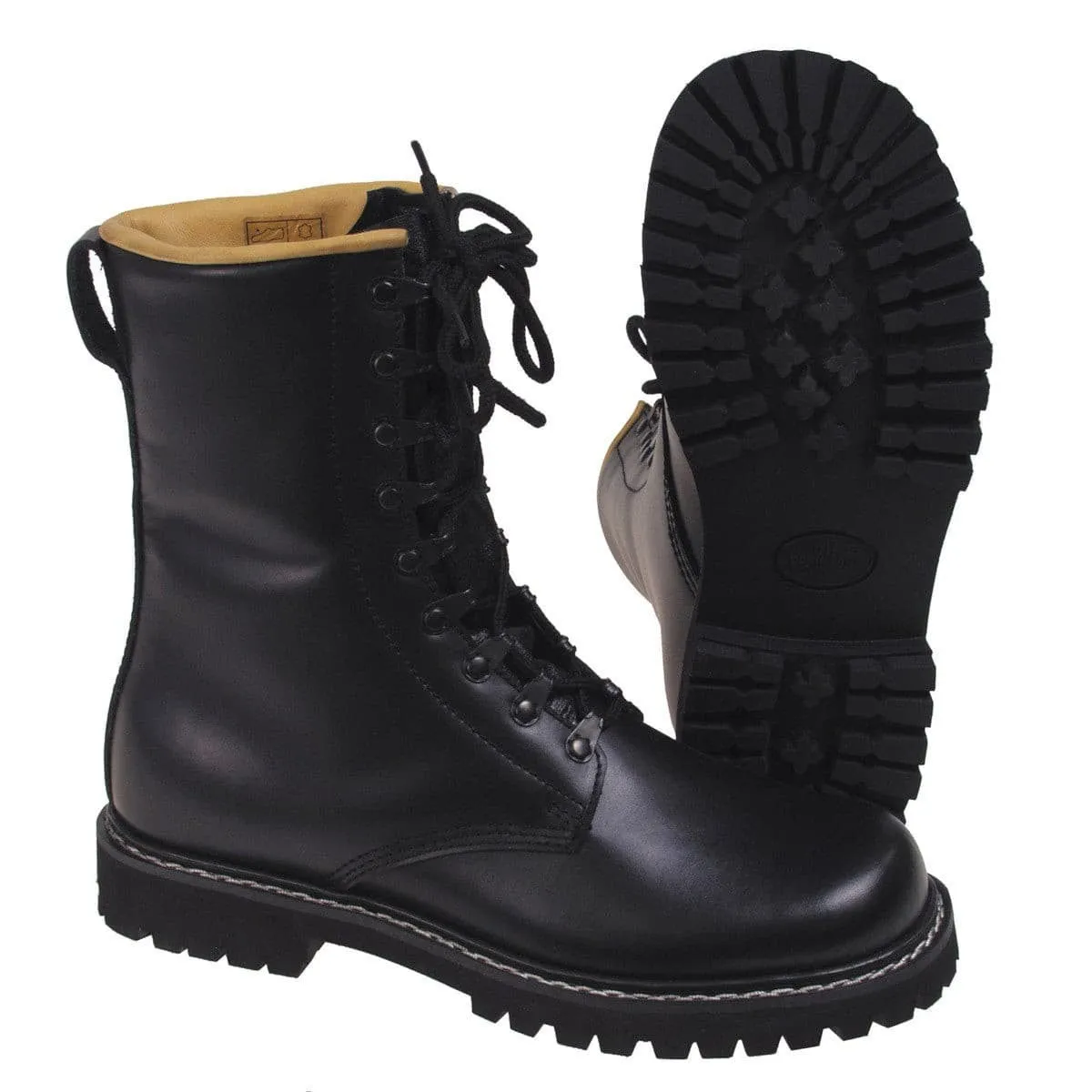 MFH Combat Boots Grain Leather with Leather Lining Black