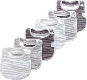 MUKIN Baby Muslin Bibs and Burp Cloths, 6 Pack, Soft Absorbent Cotton, Adjustable