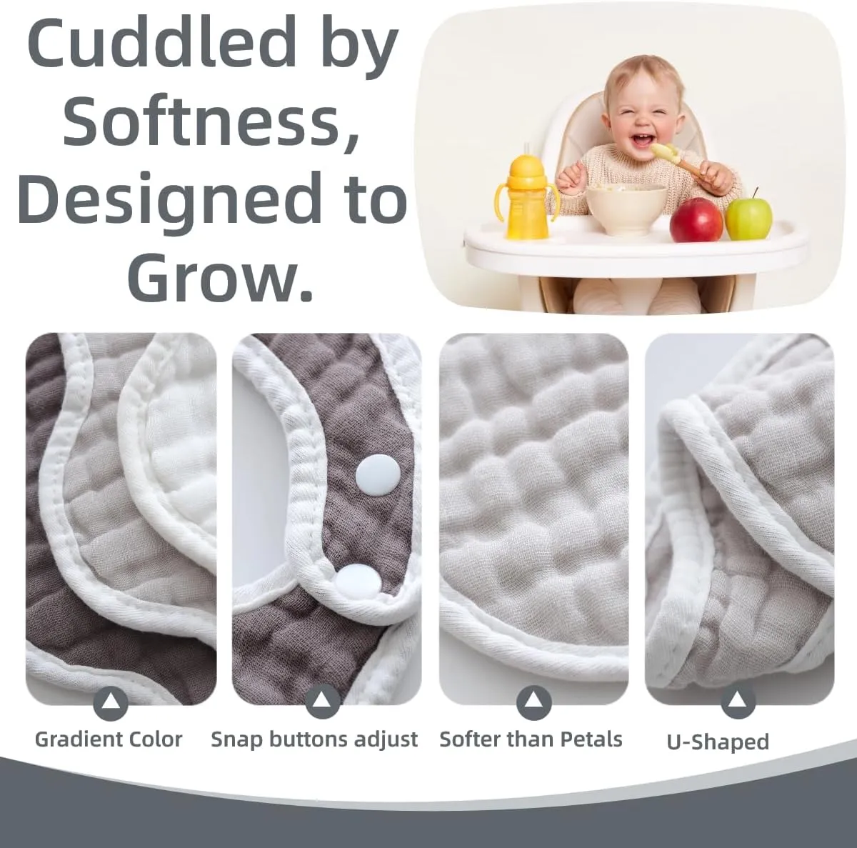 MUKIN Baby Muslin Bibs and Burp Cloths, 6 Pack, Soft Absorbent Cotton, Adjustable