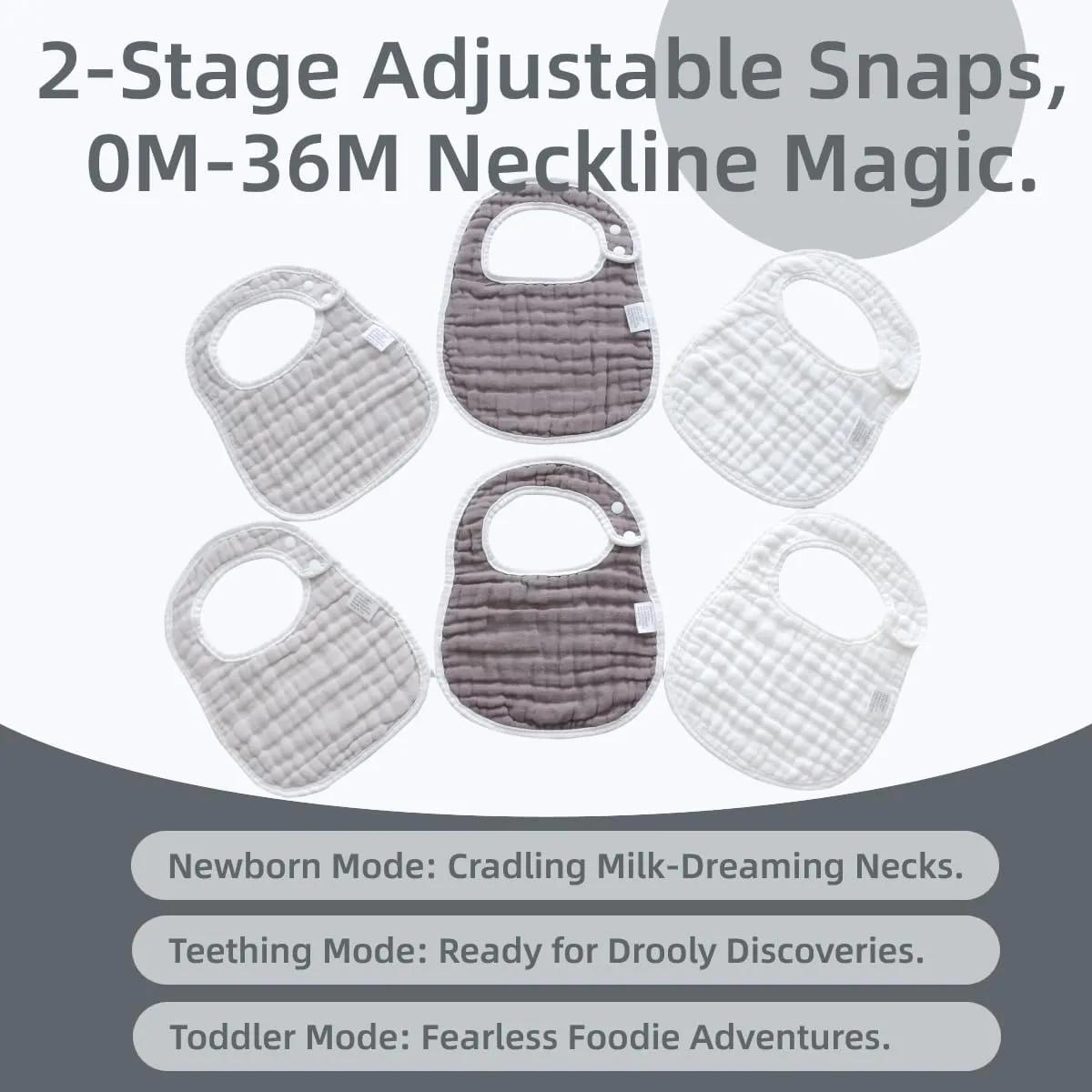 MUKIN Baby Muslin Bibs and Burp Cloths, 6 Pack, Soft Absorbent Cotton, Adjustable