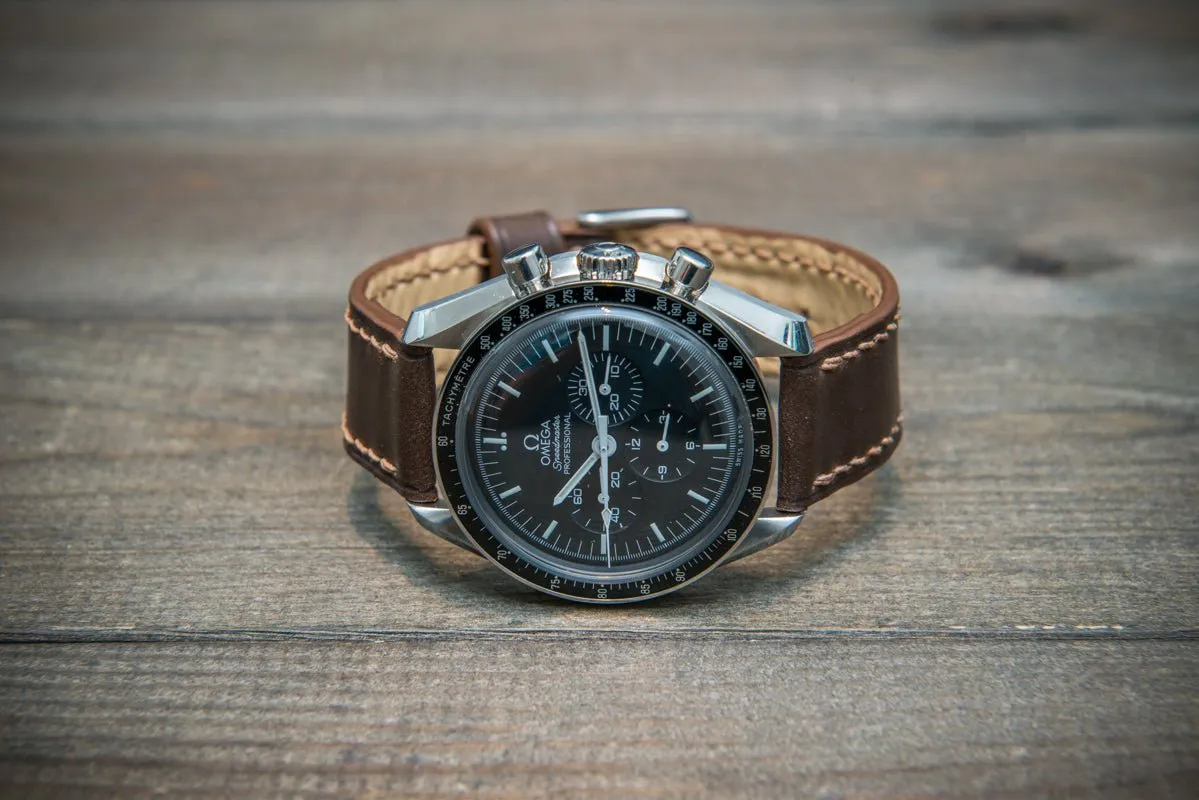 Shell Cordovan leather watch strap, Dark Brown. Handmade in Finland - 10-26 mm