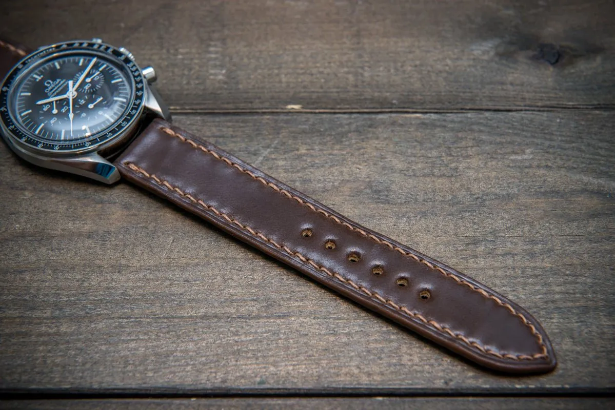 Shell Cordovan leather watch strap, Dark Brown. Handmade in Finland - 10-26 mm