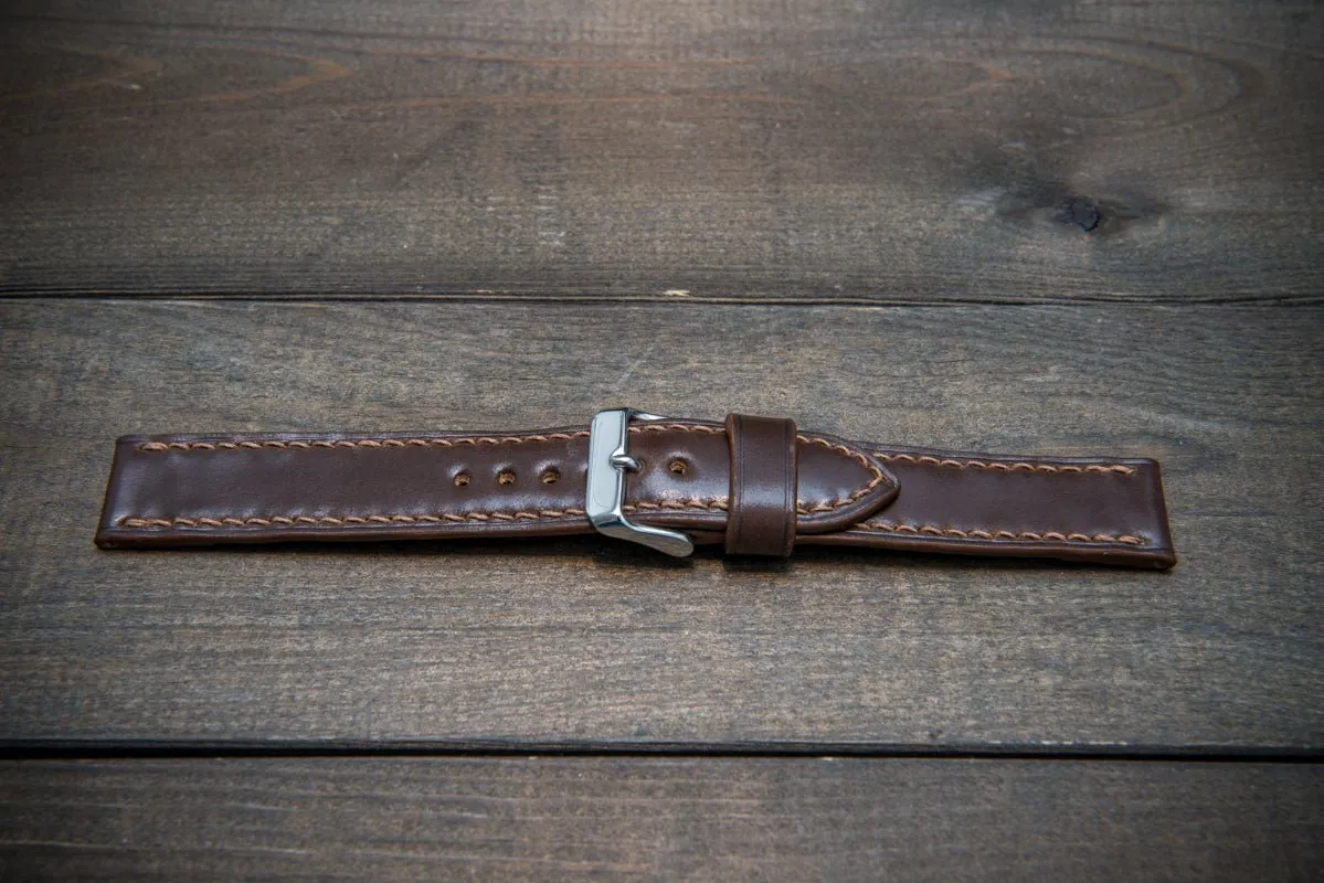 Shell Cordovan leather watch strap, Dark Brown. Handmade in Finland - 10-26 mm