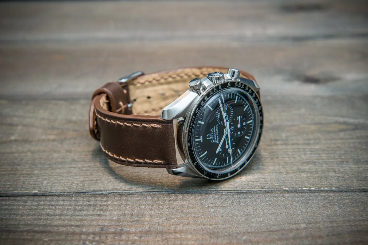 Shell Cordovan leather watch strap, Dark Brown. Handmade in Finland - 10-26 mm