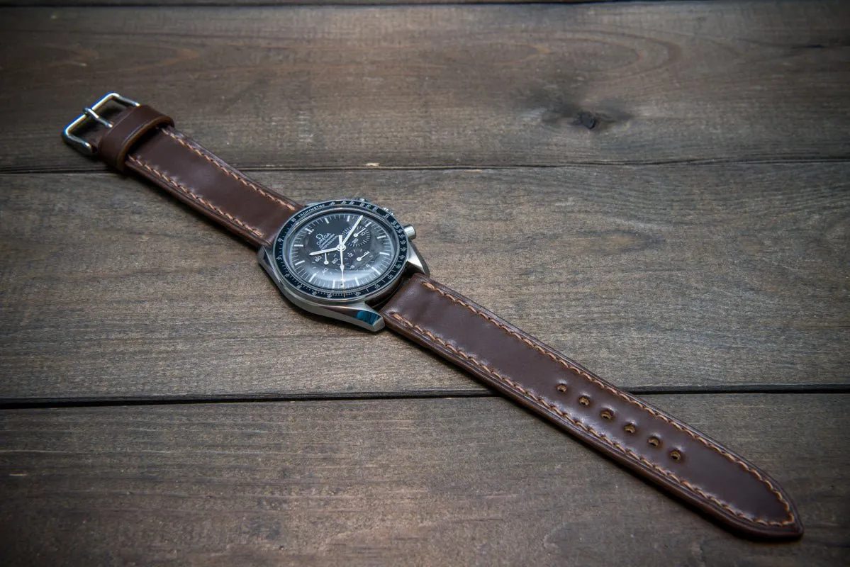 Shell Cordovan leather watch strap, Dark Brown. Handmade in Finland - 10-26 mm