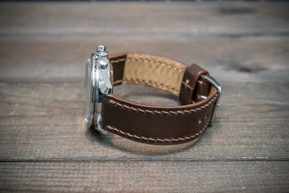 Shell Cordovan leather watch strap, Dark Brown. Handmade in Finland - 10-26 mm