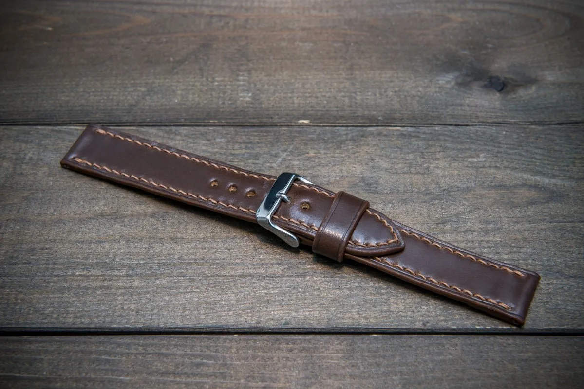 Shell Cordovan leather watch strap, Dark Brown. Handmade in Finland - 10-26 mm