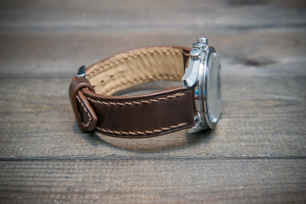 Shell Cordovan leather watch strap, Dark Brown. Handmade in Finland - 10-26 mm