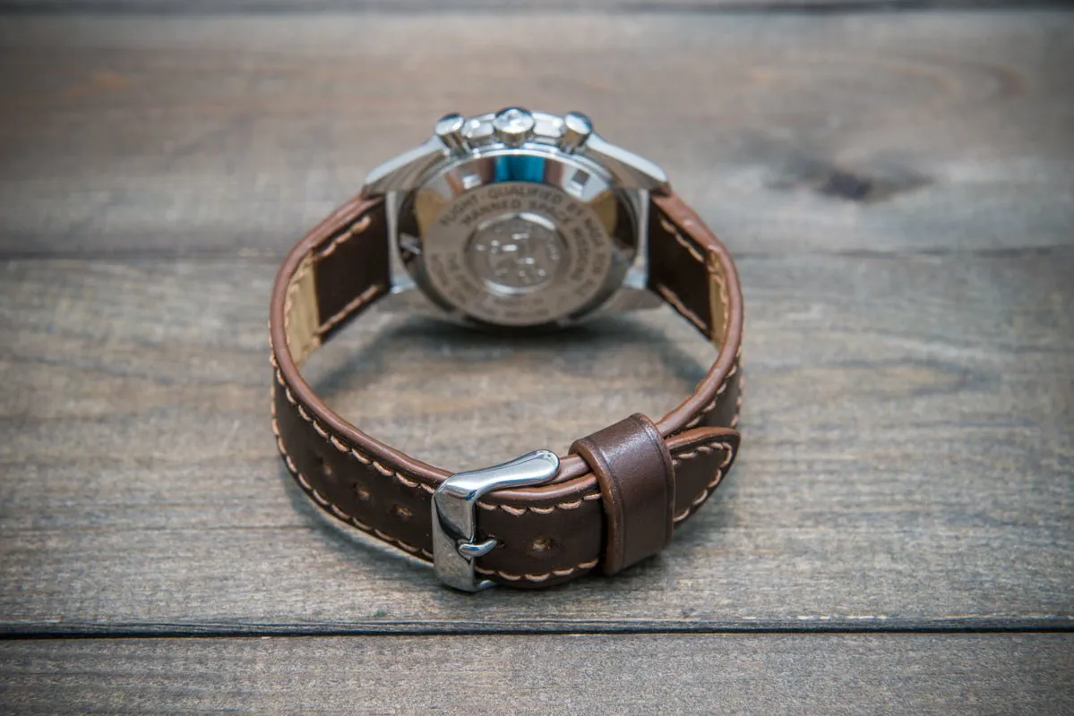 Shell Cordovan leather watch strap, Dark Brown. Handmade in Finland - 10-26 mm