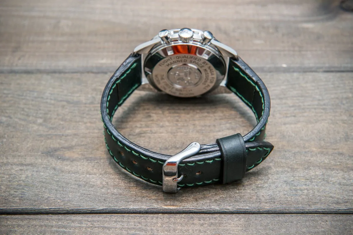 Shell Cordovan leather watch strap , Dark Green. Handmade in Finland - 10 mm, 12 mm, 14 mm, 16mm, 17 mm, 18mm, 19 mm, 20mm, 21 mm, 22mm, 23 mm, 24mm, 25 mm, 26 mm.