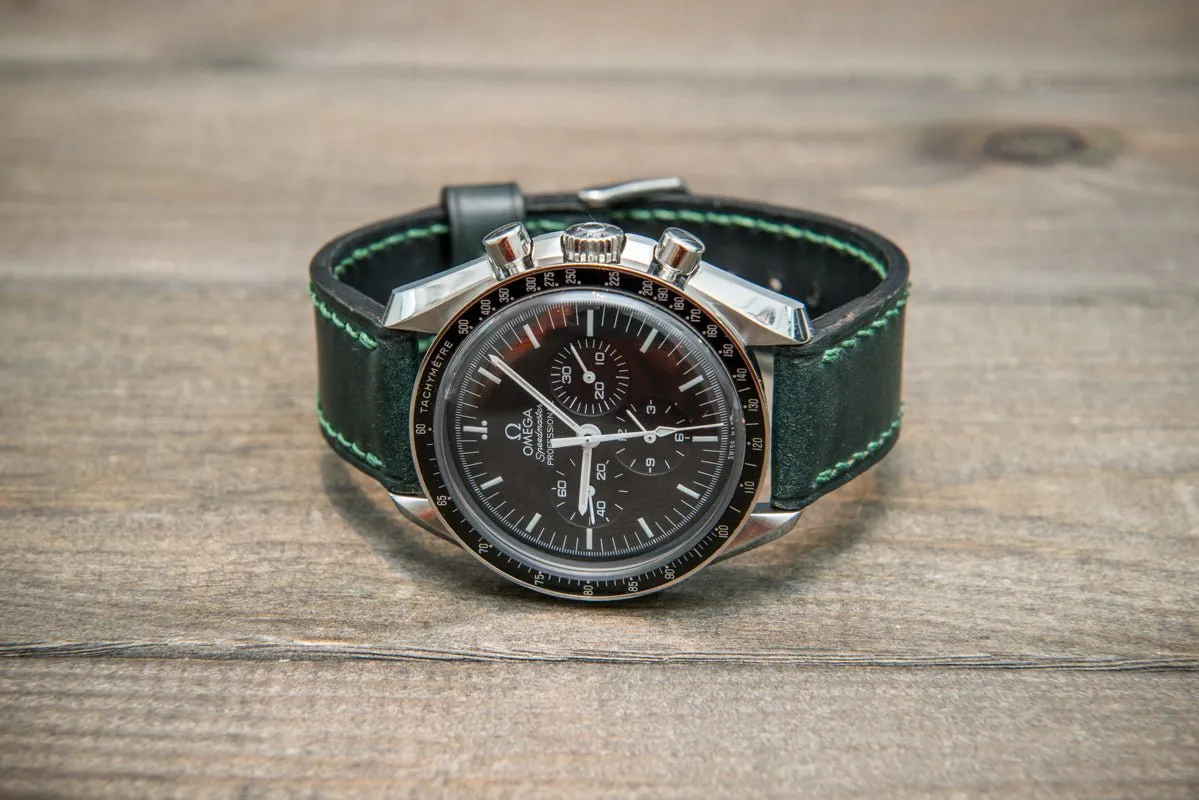 Shell Cordovan leather watch strap , Dark Green. Handmade in Finland - 10 mm, 12 mm, 14 mm, 16mm, 17 mm, 18mm, 19 mm, 20mm, 21 mm, 22mm, 23 mm, 24mm, 25 mm, 26 mm.