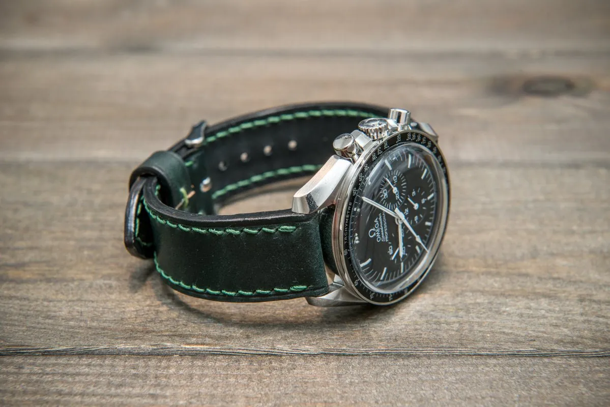 Shell Cordovan leather watch strap , Dark Green. Handmade in Finland - 10 mm, 12 mm, 14 mm, 16mm, 17 mm, 18mm, 19 mm, 20mm, 21 mm, 22mm, 23 mm, 24mm, 25 mm, 26 mm.