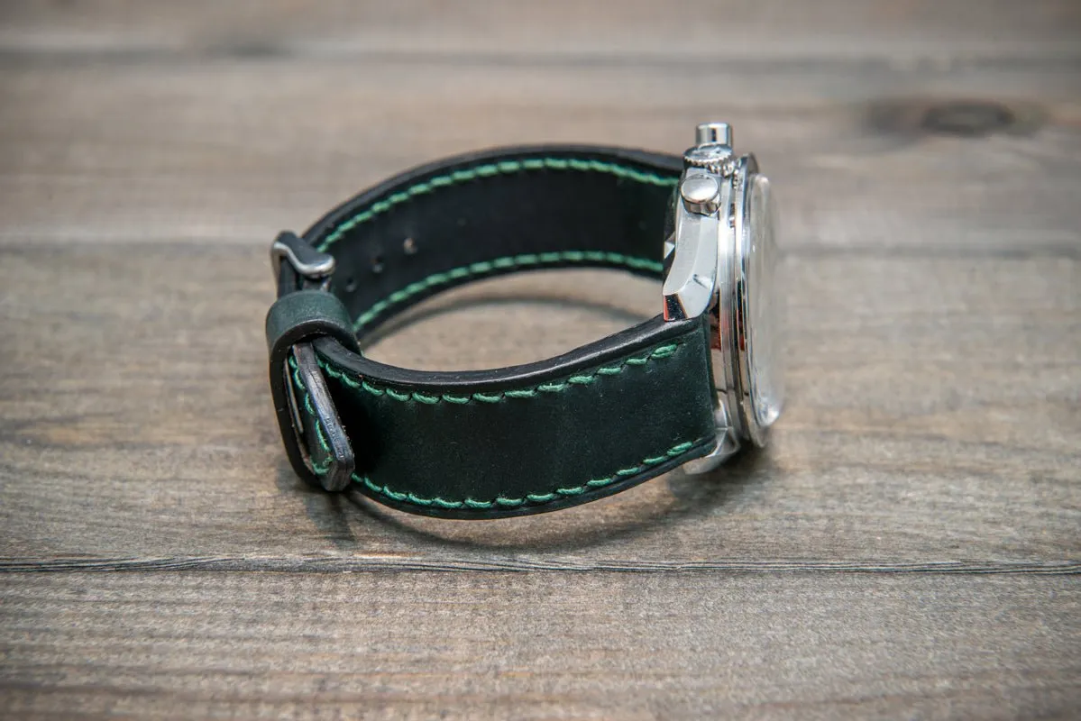 Shell Cordovan leather watch strap , Dark Green. Handmade in Finland - 10 mm, 12 mm, 14 mm, 16mm, 17 mm, 18mm, 19 mm, 20mm, 21 mm, 22mm, 23 mm, 24mm, 25 mm, 26 mm.