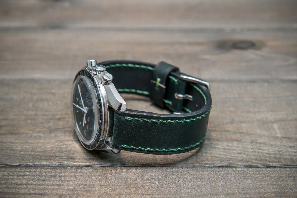 Shell Cordovan leather watch strap , Dark Green. Handmade in Finland - 10 mm, 12 mm, 14 mm, 16mm, 17 mm, 18mm, 19 mm, 20mm, 21 mm, 22mm, 23 mm, 24mm, 25 mm, 26 mm.