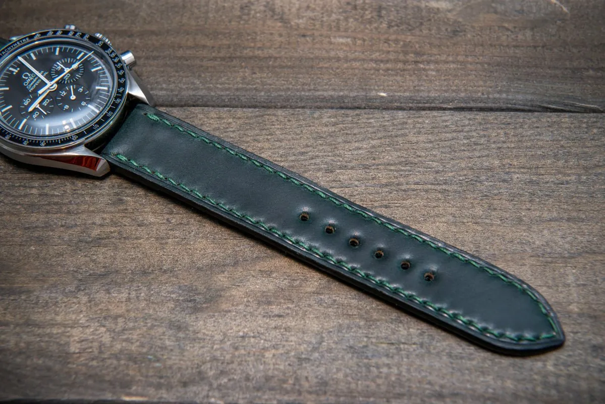 Shell Cordovan leather watch strap , Dark Green. Handmade in Finland - 10 mm, 12 mm, 14 mm, 16mm, 17 mm, 18mm, 19 mm, 20mm, 21 mm, 22mm, 23 mm, 24mm, 25 mm, 26 mm.