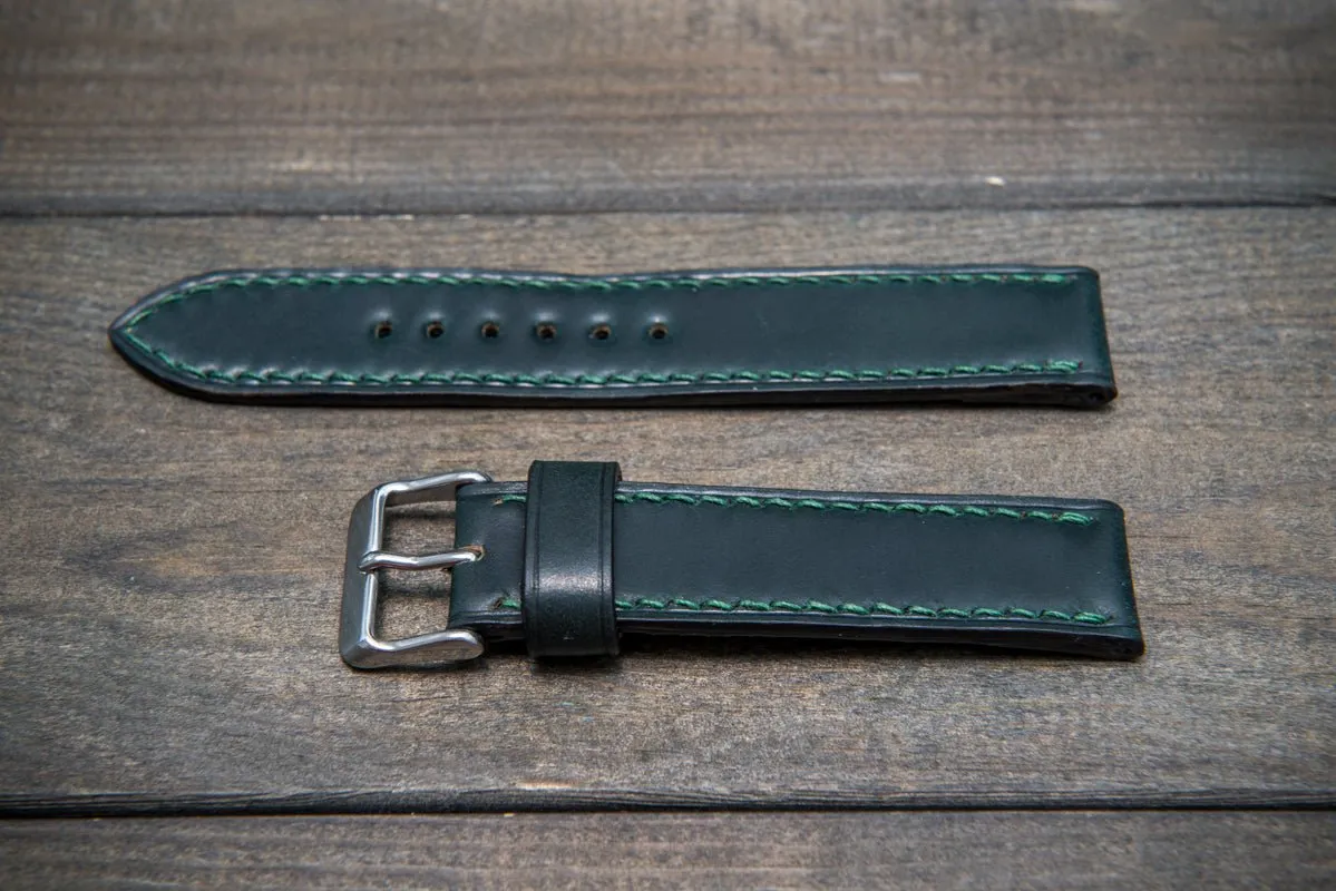 Shell Cordovan leather watch strap , Dark Green. Handmade in Finland - 10 mm, 12 mm, 14 mm, 16mm, 17 mm, 18mm, 19 mm, 20mm, 21 mm, 22mm, 23 mm, 24mm, 25 mm, 26 mm.
