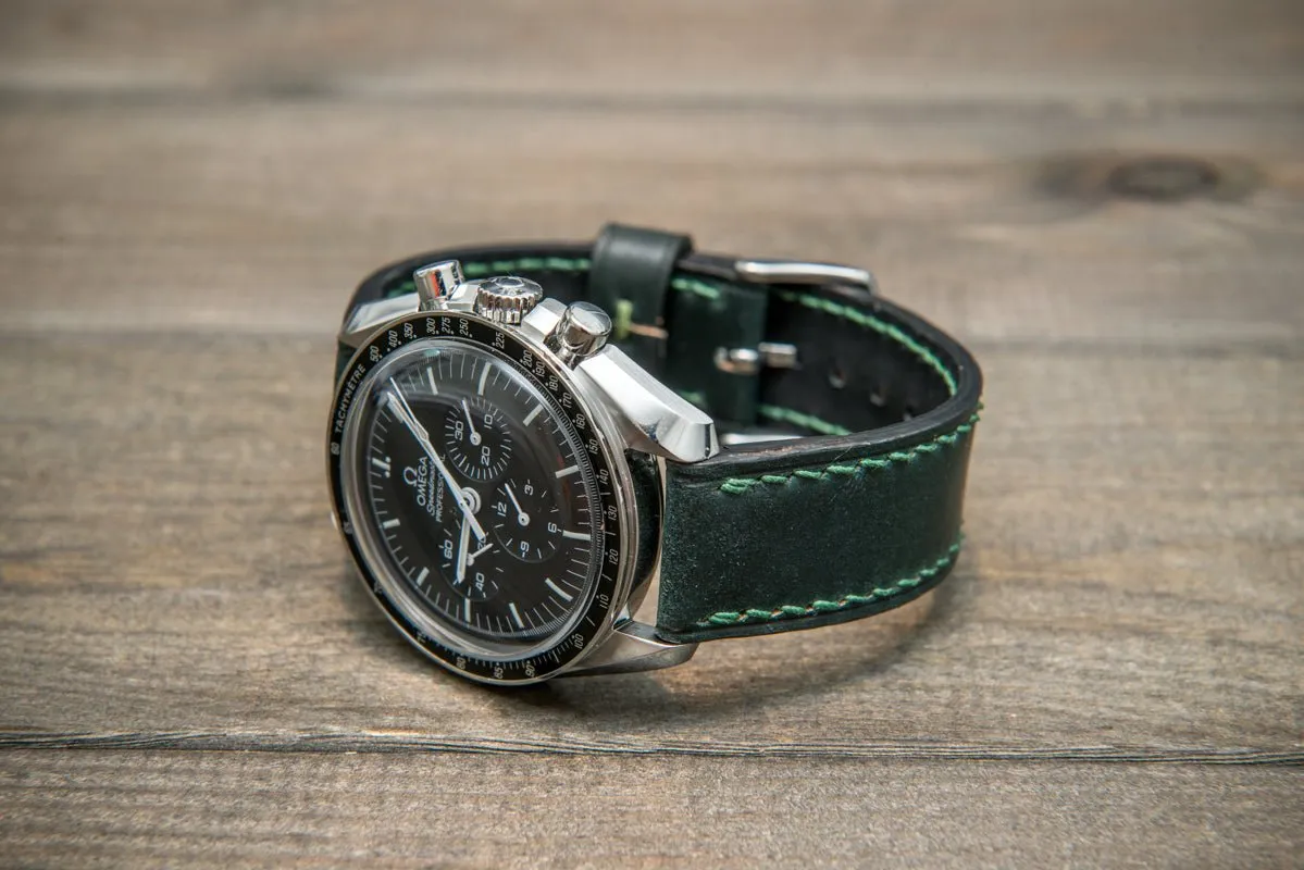 Shell Cordovan leather watch strap , Dark Green. Handmade in Finland - 10 mm, 12 mm, 14 mm, 16mm, 17 mm, 18mm, 19 mm, 20mm, 21 mm, 22mm, 23 mm, 24mm, 25 mm, 26 mm.
