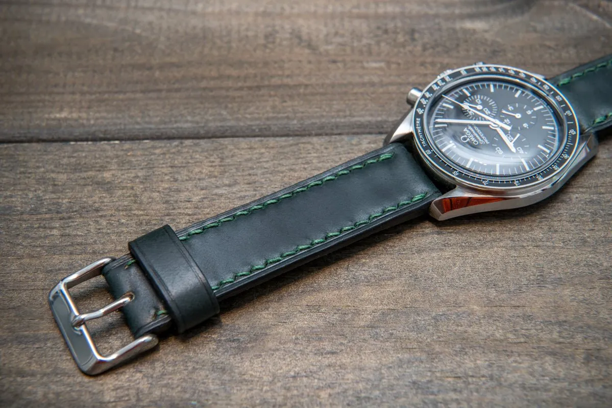 Shell Cordovan leather watch strap , Dark Green. Handmade in Finland - 10 mm, 12 mm, 14 mm, 16mm, 17 mm, 18mm, 19 mm, 20mm, 21 mm, 22mm, 23 mm, 24mm, 25 mm, 26 mm.