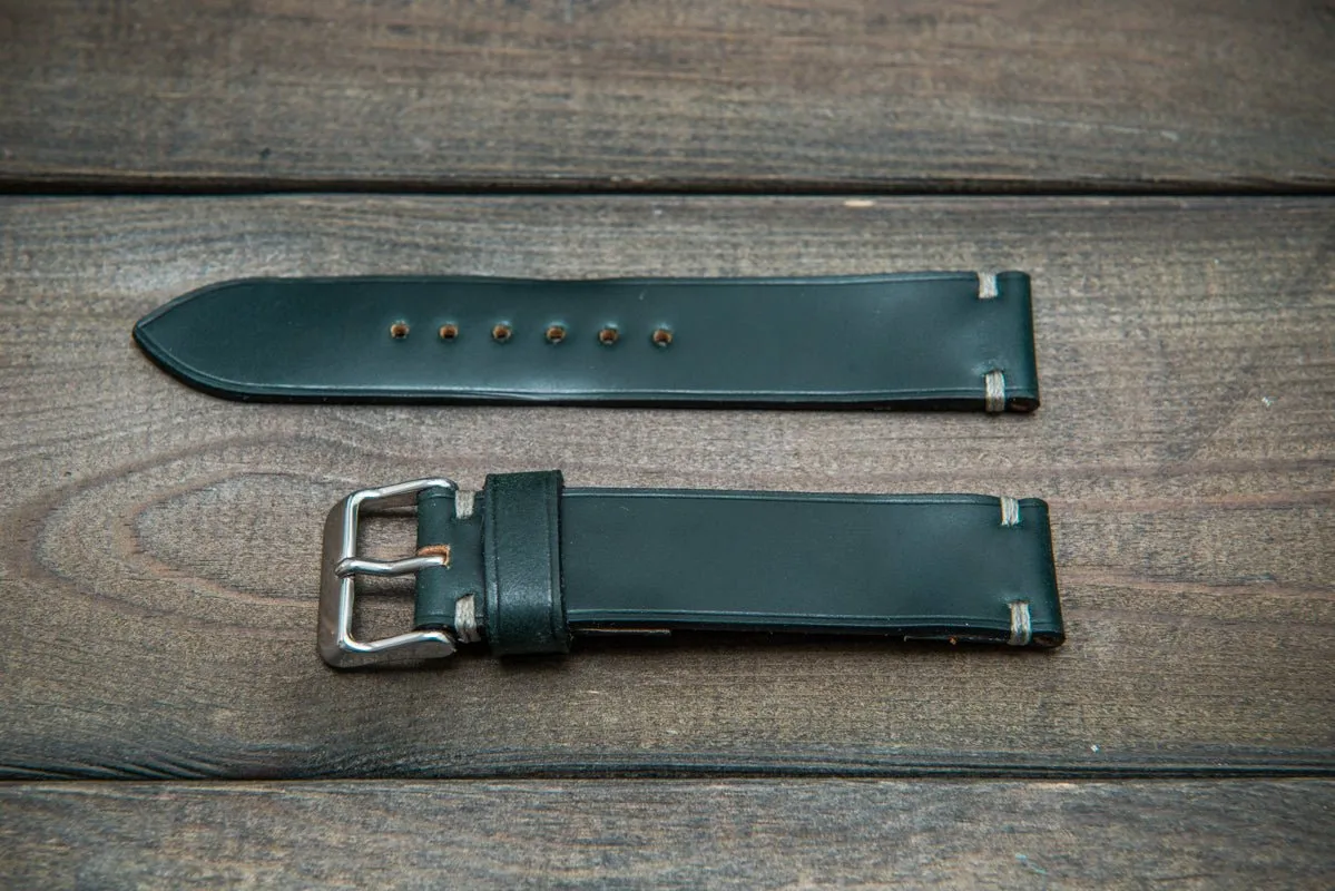 Shell Cordovan leather watch strap, Deep Forest. Handmade in Finland - 10 mm, 12 mm, 14 mm, 16mm, 17 mm, 18mm, 19 mm, 20mm, 21 mm, 22mm, 23 mm, 24mm, 25 mm, 26 mm.