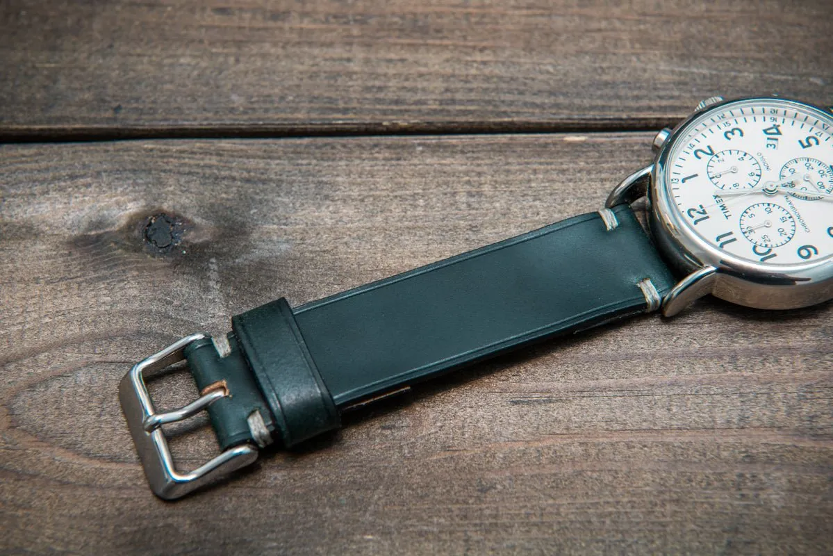 Shell Cordovan leather watch strap, Deep Forest. Handmade in Finland - 10 mm, 12 mm, 14 mm, 16mm, 17 mm, 18mm, 19 mm, 20mm, 21 mm, 22mm, 23 mm, 24mm, 25 mm, 26 mm.