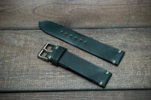 Shell Cordovan leather watch strap, Deep Forest. Handmade in Finland - 10 mm, 12 mm, 14 mm, 16mm, 17 mm, 18mm, 19 mm, 20mm, 21 mm, 22mm, 23 mm, 24mm, 25 mm, 26 mm.