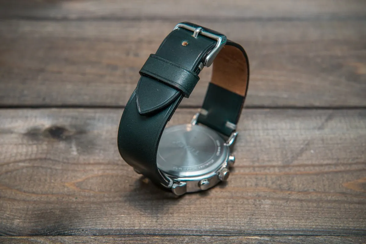 Shell Cordovan leather watch strap, Deep Forest. Handmade in Finland - 10 mm, 12 mm, 14 mm, 16mm, 17 mm, 18mm, 19 mm, 20mm, 21 mm, 22mm, 23 mm, 24mm, 25 mm, 26 mm.