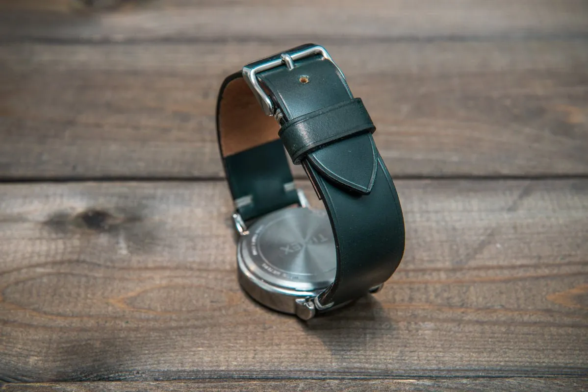 Shell Cordovan leather watch strap, Deep Forest. Handmade in Finland - 10 mm, 12 mm, 14 mm, 16mm, 17 mm, 18mm, 19 mm, 20mm, 21 mm, 22mm, 23 mm, 24mm, 25 mm, 26 mm.