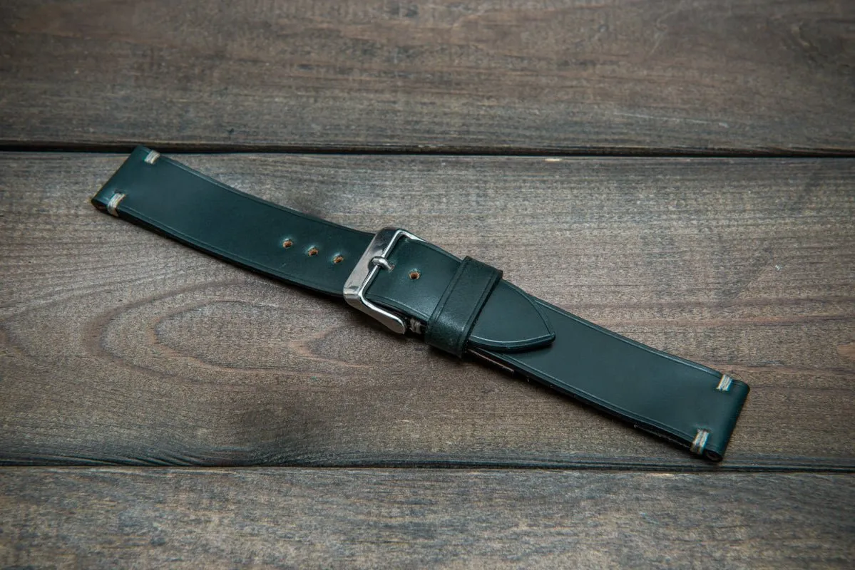 Shell Cordovan leather watch strap, Deep Forest. Handmade in Finland - 10 mm, 12 mm, 14 mm, 16mm, 17 mm, 18mm, 19 mm, 20mm, 21 mm, 22mm, 23 mm, 24mm, 25 mm, 26 mm.