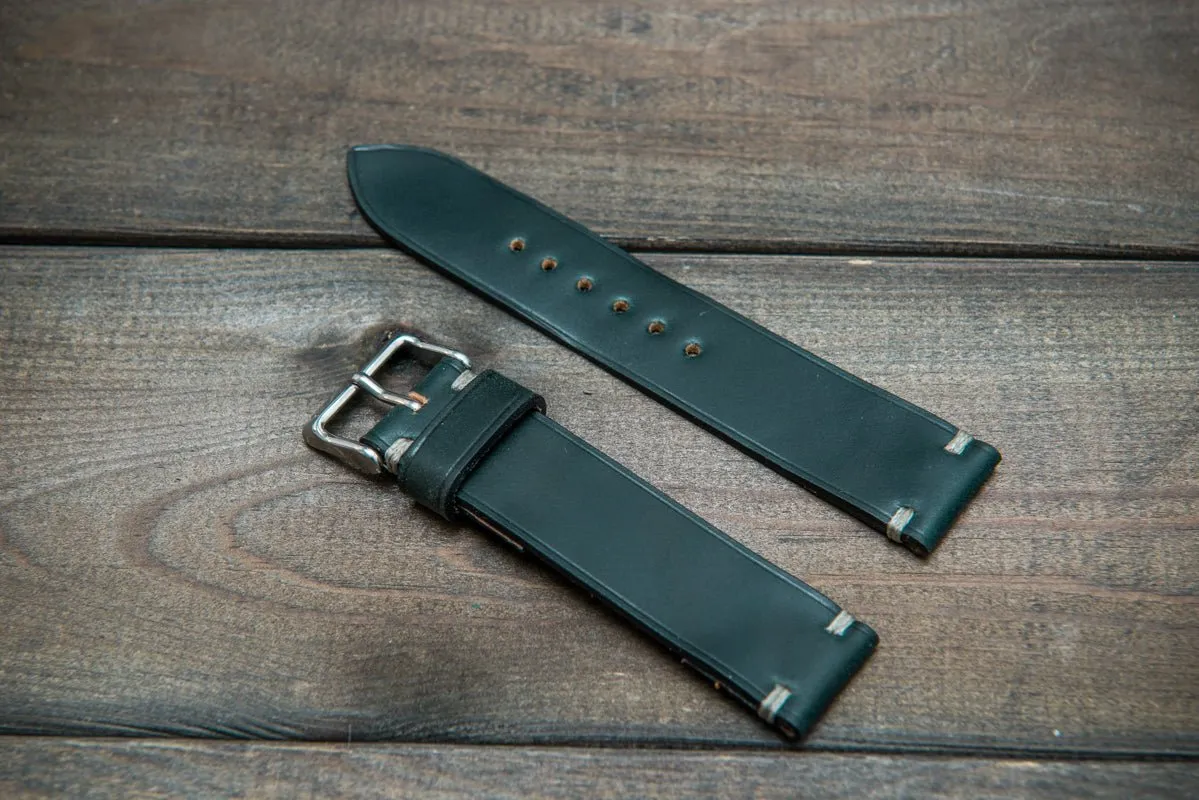 Shell Cordovan leather watch strap, Deep Forest. Handmade in Finland - 10 mm, 12 mm, 14 mm, 16mm, 17 mm, 18mm, 19 mm, 20mm, 21 mm, 22mm, 23 mm, 24mm, 25 mm, 26 mm.