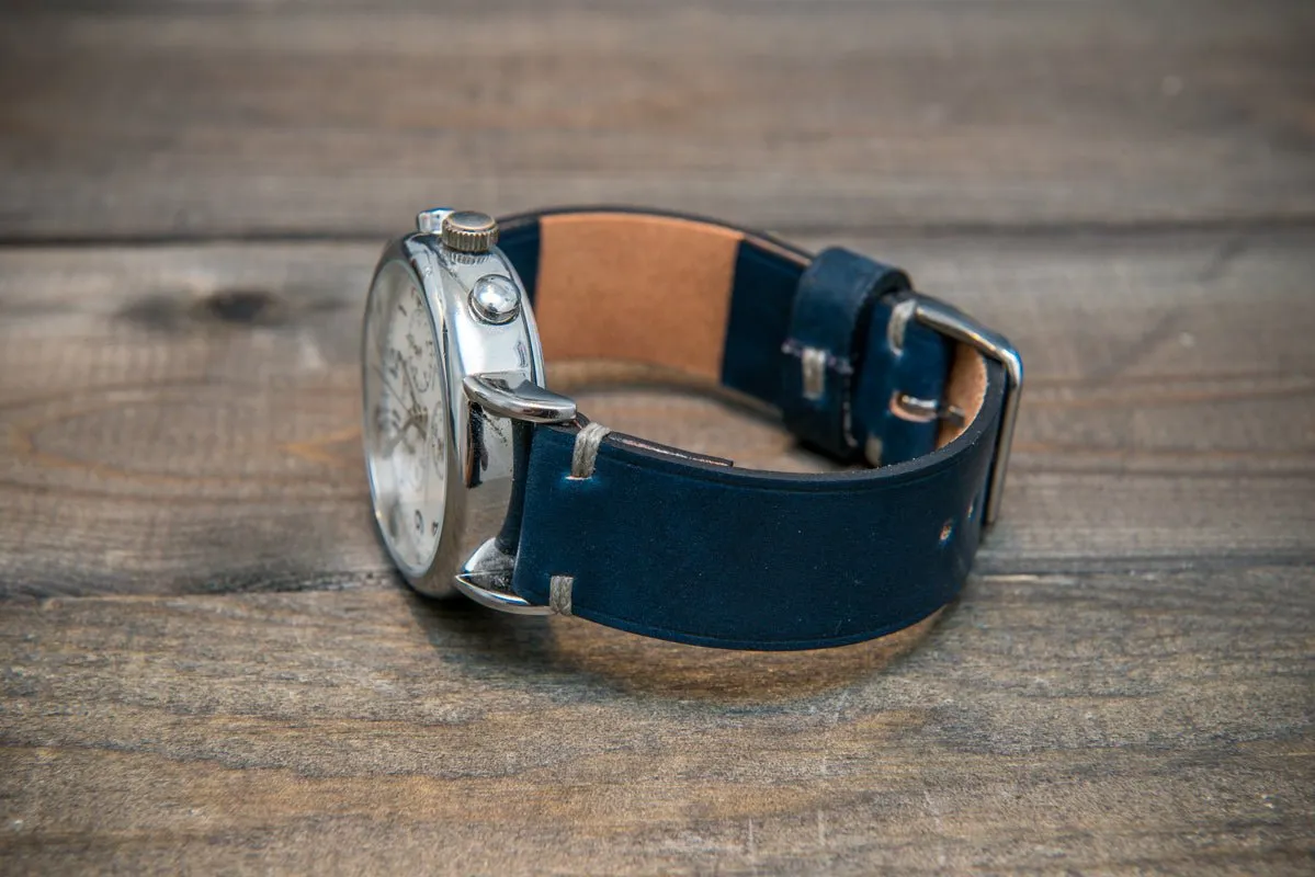 Shell Cordovan leather watch strap, Deep Sea. Handmade in Finland - 10 mm, 12 mm, 14 mm, 16mm, 17 mm, 18mm, 19 mm, 20mm, 21 mm, 22mm, 23 mm, 24mm, 25 mm, 26 mm.