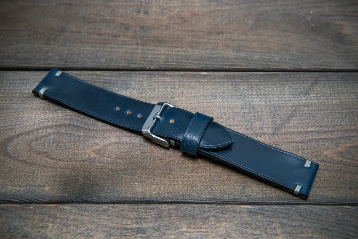 Shell Cordovan leather watch strap, Deep Sea. Handmade in Finland - 10 mm, 12 mm, 14 mm, 16mm, 17 mm, 18mm, 19 mm, 20mm, 21 mm, 22mm, 23 mm, 24mm, 25 mm, 26 mm.