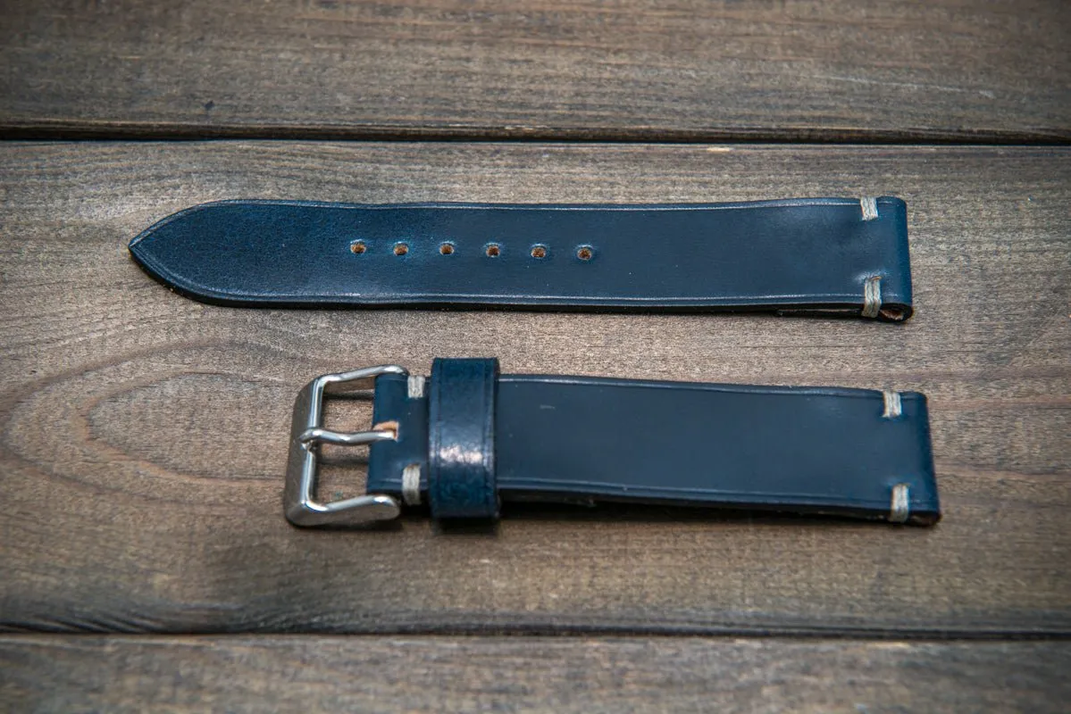 Shell Cordovan leather watch strap, Deep Sea. Handmade in Finland - 10 mm, 12 mm, 14 mm, 16mm, 17 mm, 18mm, 19 mm, 20mm, 21 mm, 22mm, 23 mm, 24mm, 25 mm, 26 mm.