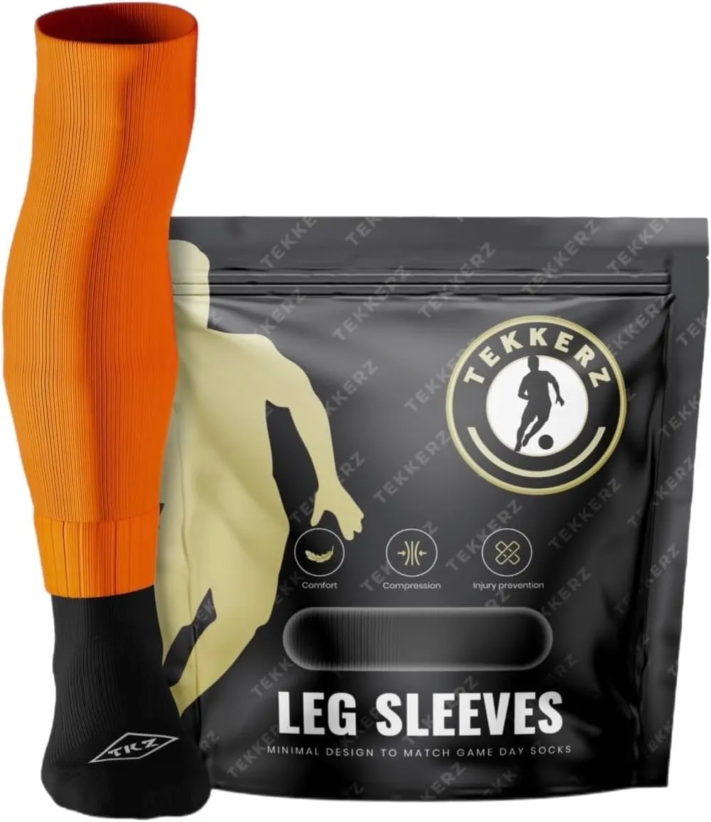 Tekkerz leg sleeve over 20 color variations compatible with grip socks for soccer, football, hockey, rugby athletic socks
