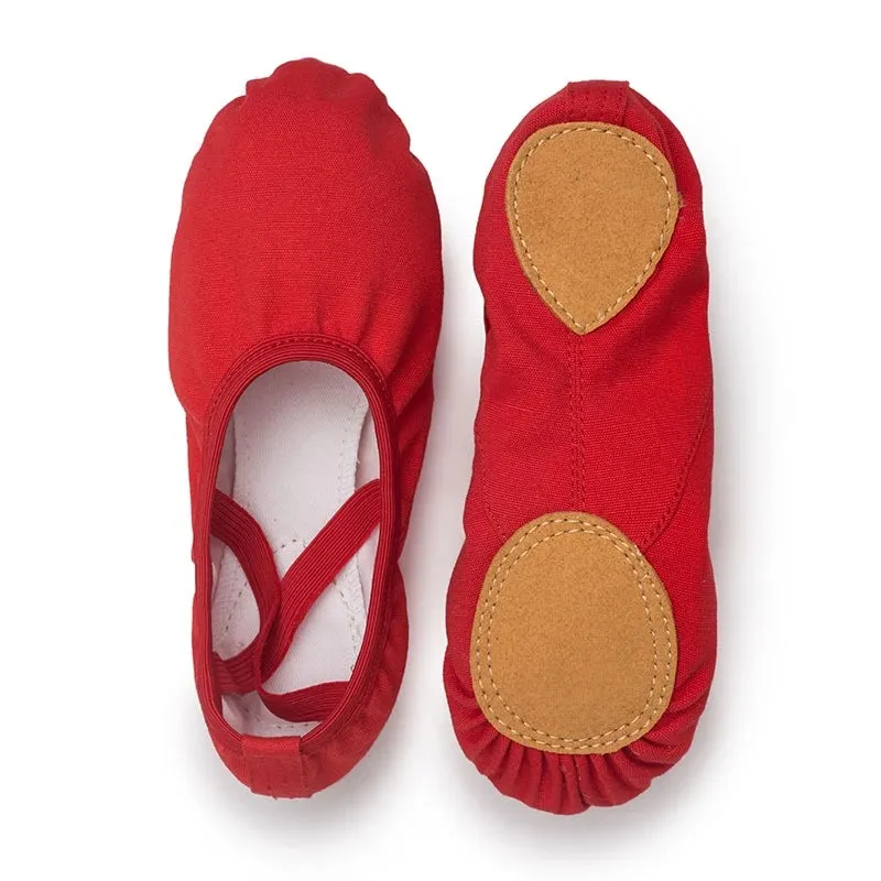 USHINE Girls Ballet Shoes Canvas Ballet Dance Slippers for Women Kids Children Practise Classic Split -Sole Adult Flat Dancing