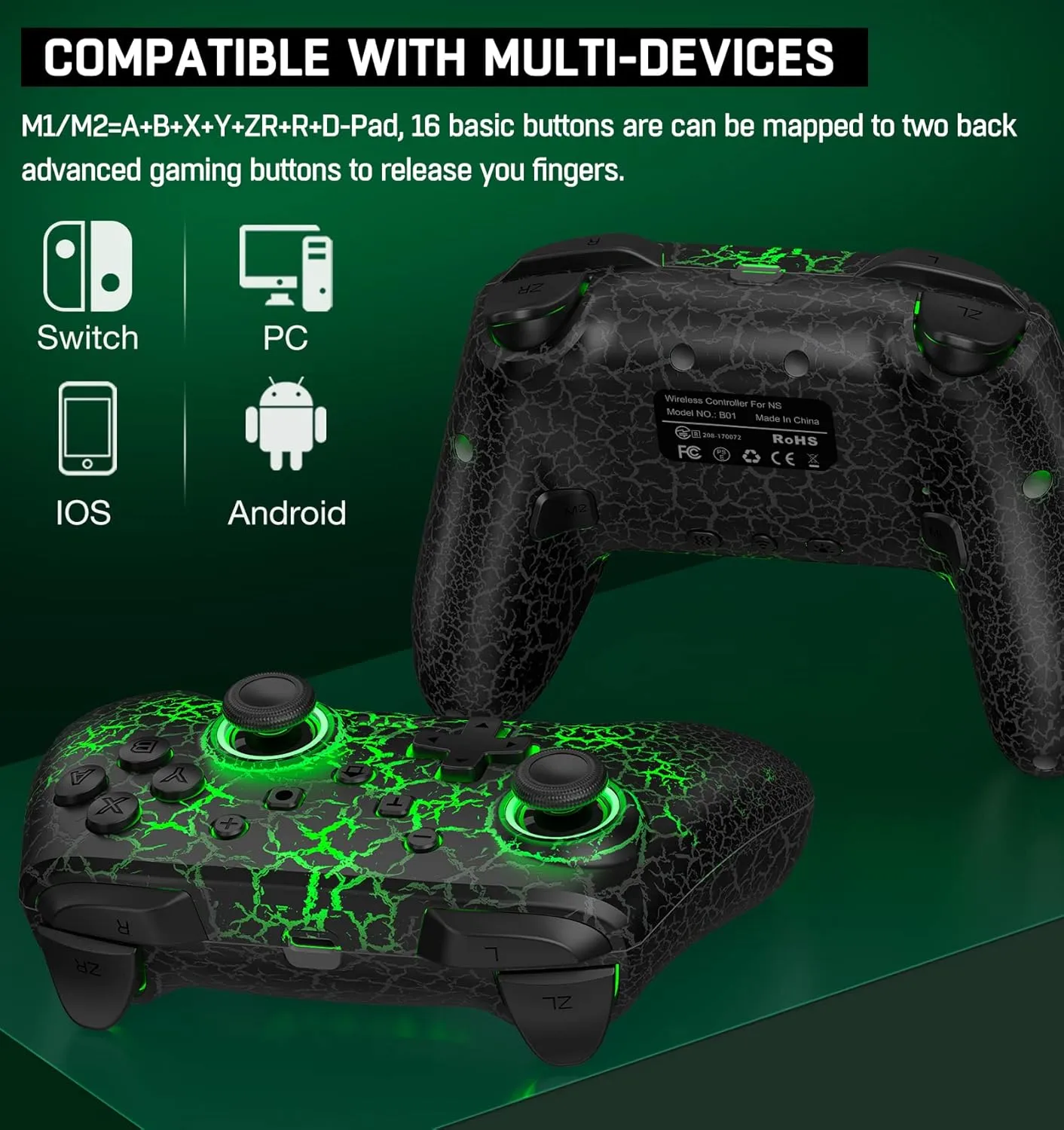 Wireless Switch Controller for Nintendo Switch/Lite/OLED Controller, Switch Controller with a Mouse Touch Feeling on Back Buttons, Extra Switch Pro Controller with Wake-up,Programmable, Turbo Function